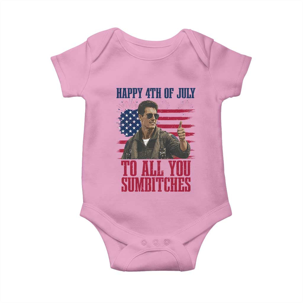 Happy 4th of July To All You Sumbitches Patriotic Graphic Baby Onesie Funny Fighter Pilot Retro Action Movie Humor Inspo