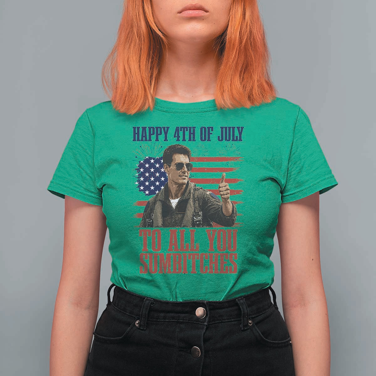 Happy 4th of July To All You Sumbitches Patriotic Graphic T Shirt For Women Funny Fighter Pilot Retro Action Movie Humor Inspo