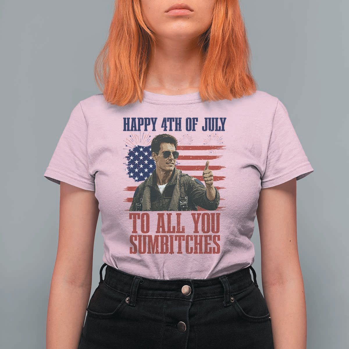 Happy 4th of July To All You Sumbitches Patriotic Graphic T Shirt For Women Funny Fighter Pilot Retro Action Movie Humor Inspo
