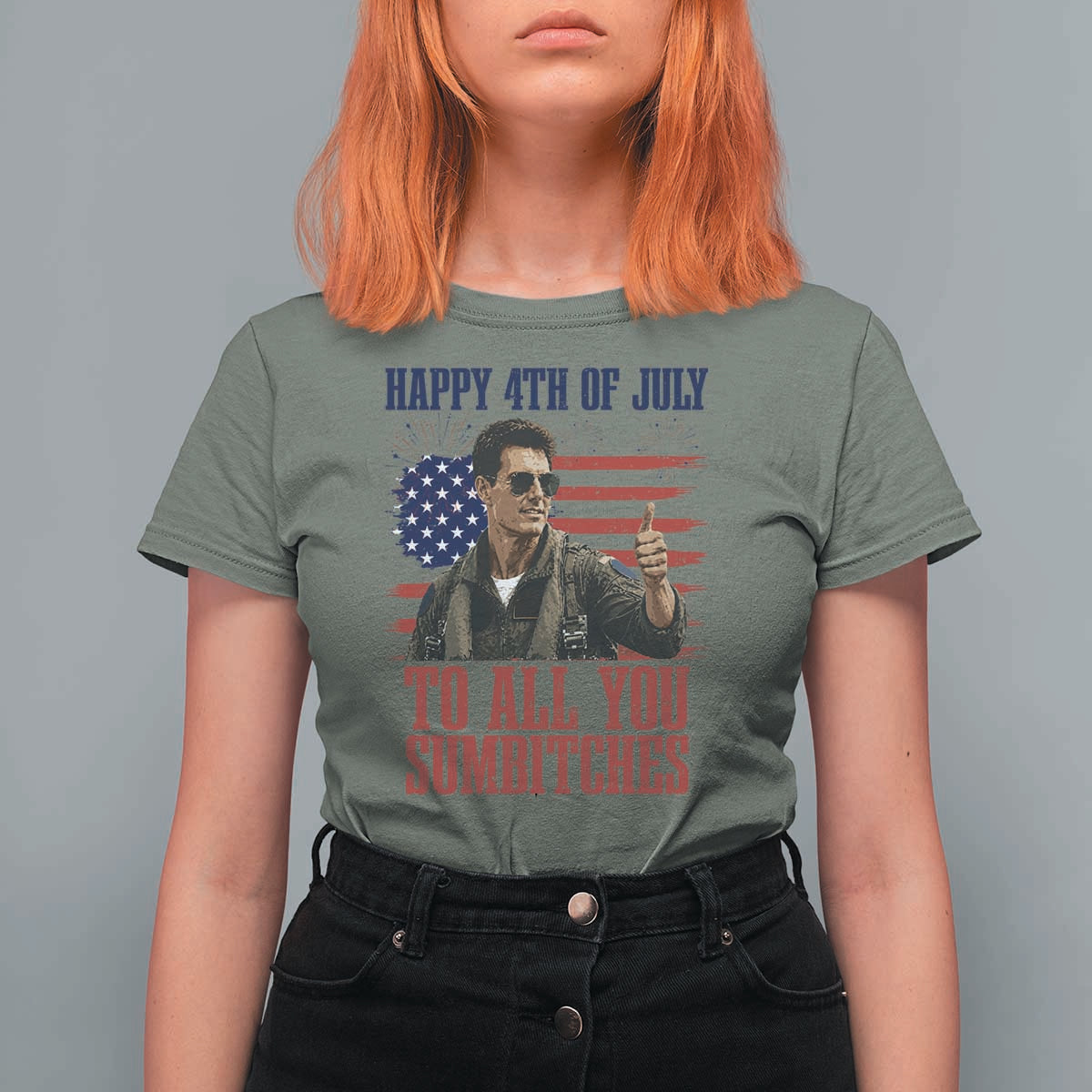 Happy 4th of July To All You Sumbitches Patriotic Graphic T Shirt For Women Funny Fighter Pilot Retro Action Movie Humor Inspo
