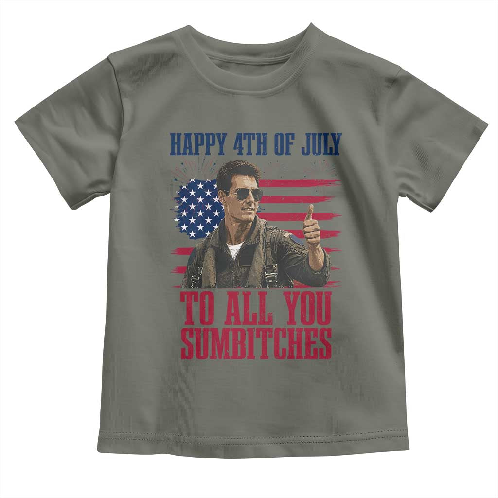 Happy 4th of July To All You Sumbitches Patriotic Graphic Toddler T Shirt Funny Fighter Pilot Retro Action Movie Humor Inspo