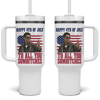 Happy 4th of July To All You Sumbitches Patriotic Graphic Tumbler With Handle Funny Fighter Pilot Retro Action Movie Humor Inspo