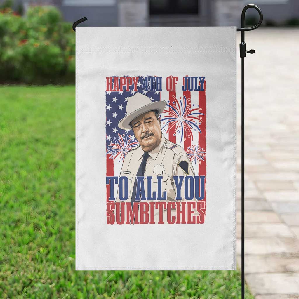 Happy 4th of July To All You Sumbitches Funny Sheriff Patriotic Graphic Garden Flag Retro Movie Quote Inspo Country Humor