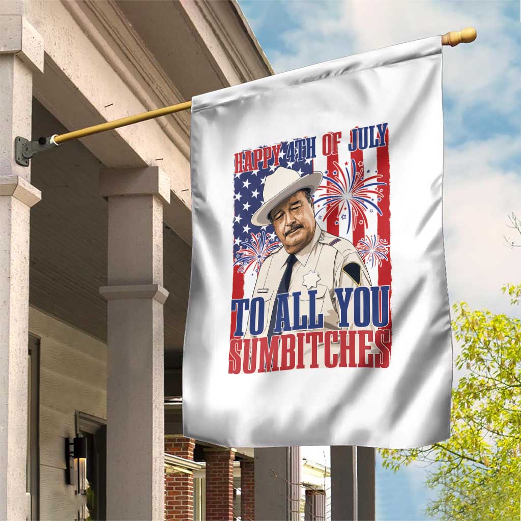 Happy 4th of July To All You Sumbitches Funny Sheriff Patriotic Graphic Garden Flag Retro Movie Quote Inspo Country Humor