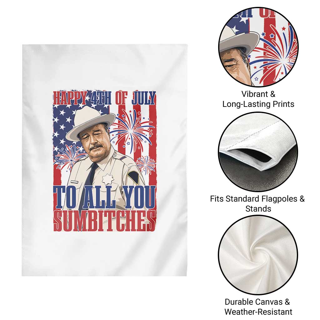 Happy 4th of July To All You Sumbitches Funny Sheriff Patriotic Graphic Garden Flag Retro Movie Quote Inspo Country Humor