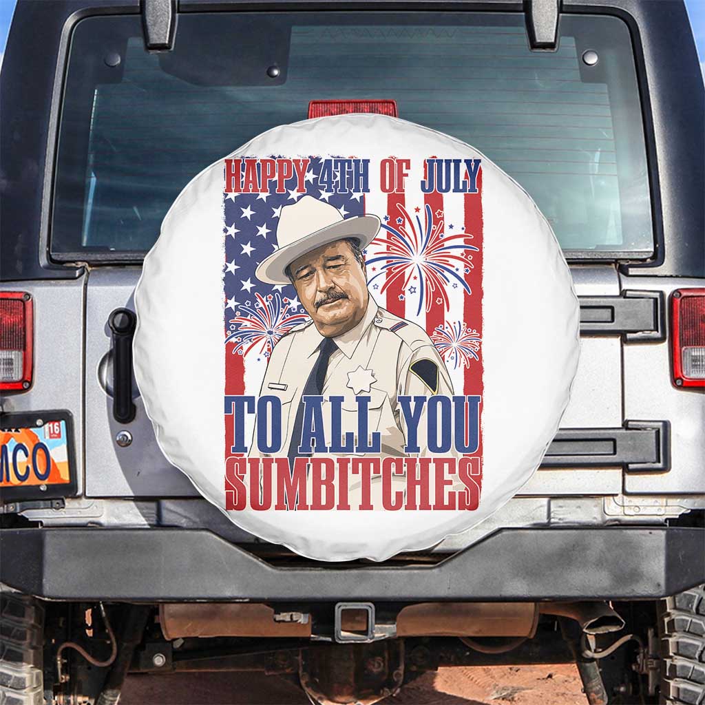 Happy 4th of July To All You Sumbitches Funny Sheriff Patriotic Graphic Spare Tire Cover Retro Movie Quote Inspo Country Humor