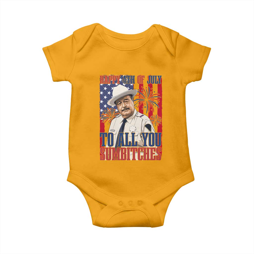 Happy 4th of July To All You Sumbitches Funny Sheriff Patriotic Graphic Baby Onesie Retro Movie Quote Inspo Country Humor