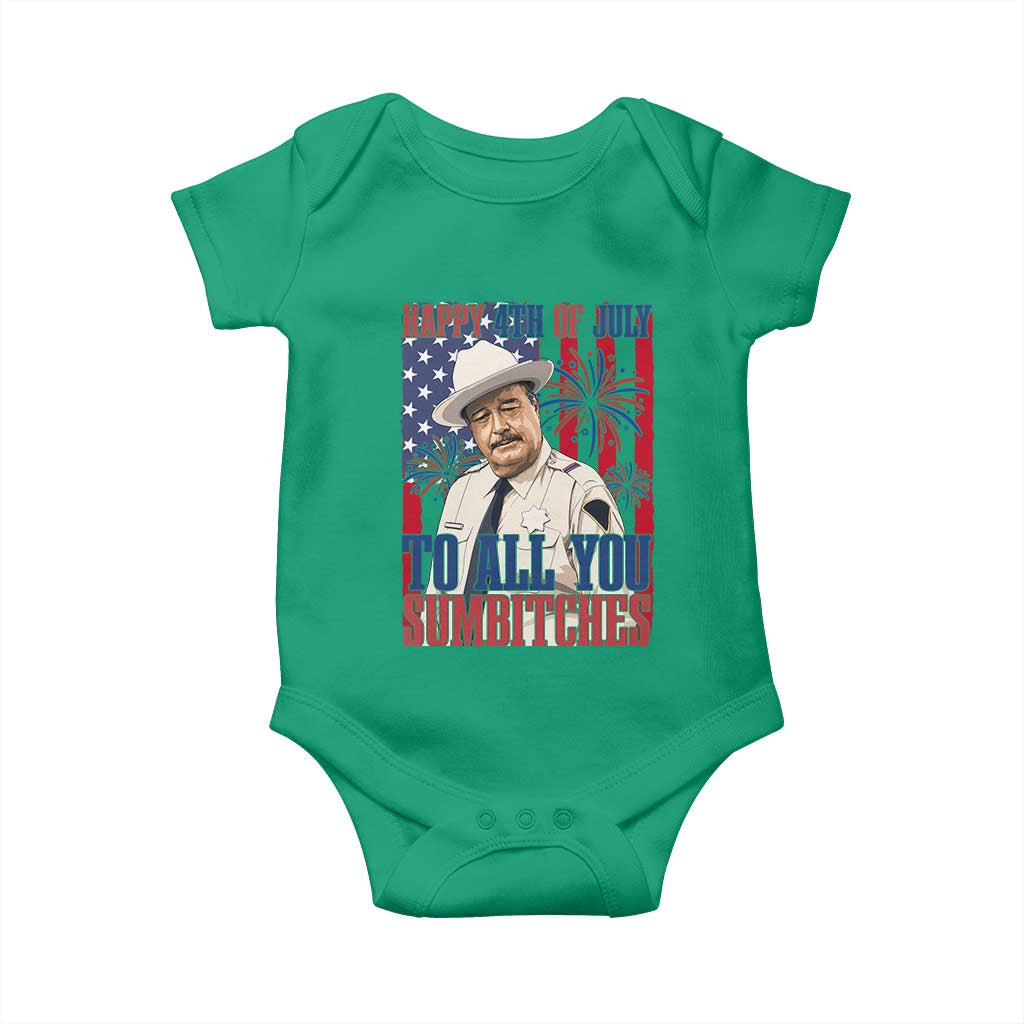 Happy 4th of July To All You Sumbitches Funny Sheriff Patriotic Graphic Baby Onesie Retro Movie Quote Inspo Country Humor