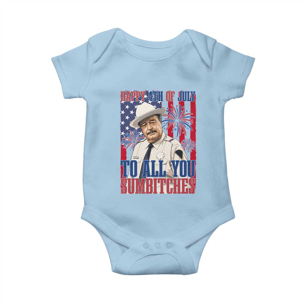 Happy 4th of July To All You Sumbitches Funny Sheriff Patriotic Graphic Baby Onesie Retro Movie Quote Inspo Country Humor
