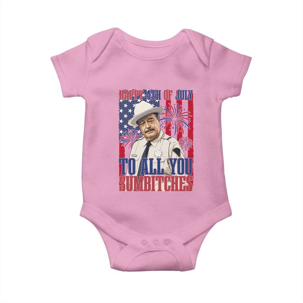 Happy 4th of July To All You Sumbitches Funny Sheriff Patriotic Graphic Baby Onesie Retro Movie Quote Inspo Country Humor