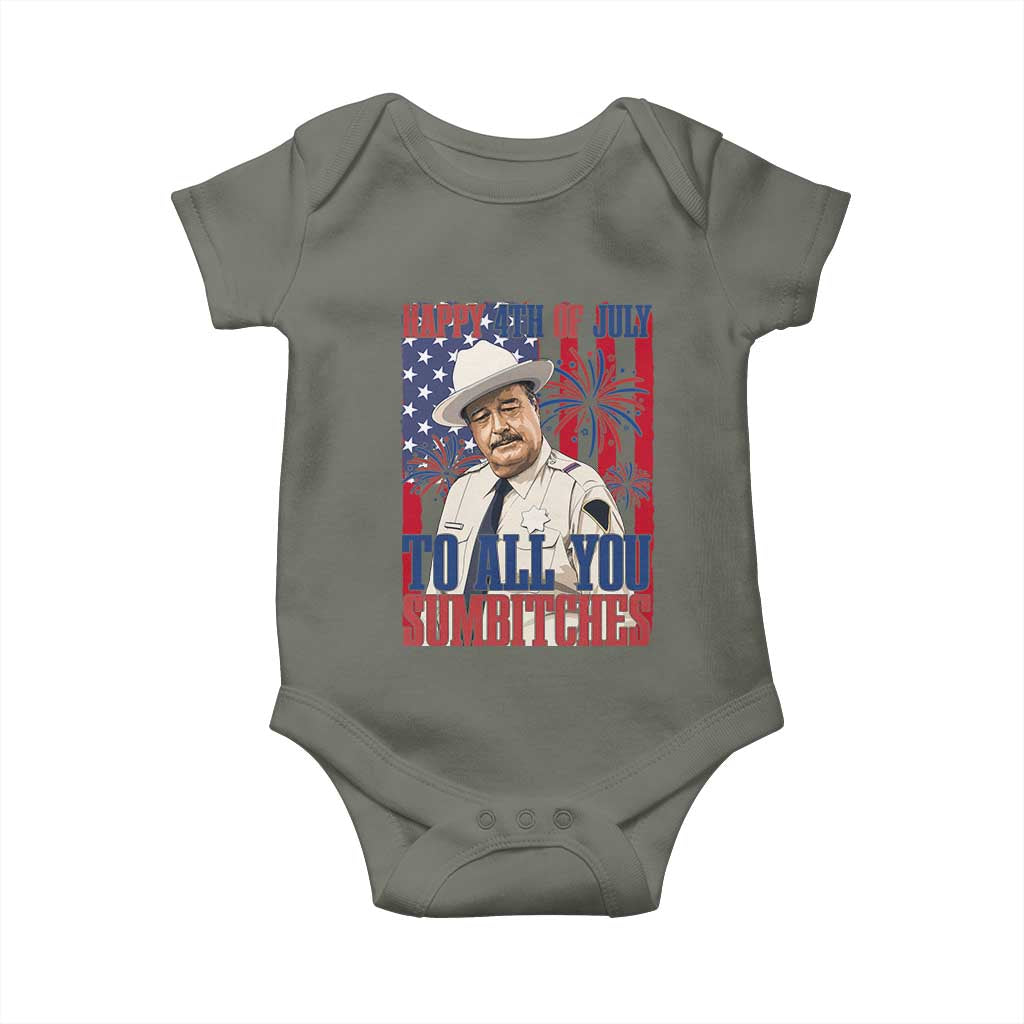 Happy 4th of July To All You Sumbitches Funny Sheriff Patriotic Graphic Baby Onesie Retro Movie Quote Inspo Country Humor