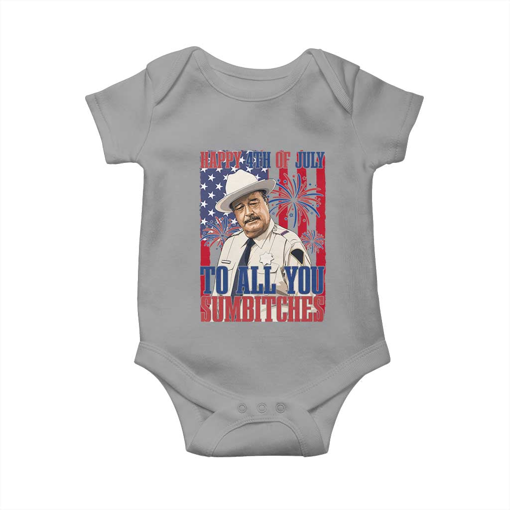 Happy 4th of July To All You Sumbitches Funny Sheriff Patriotic Graphic Baby Onesie Retro Movie Quote Inspo Country Humor