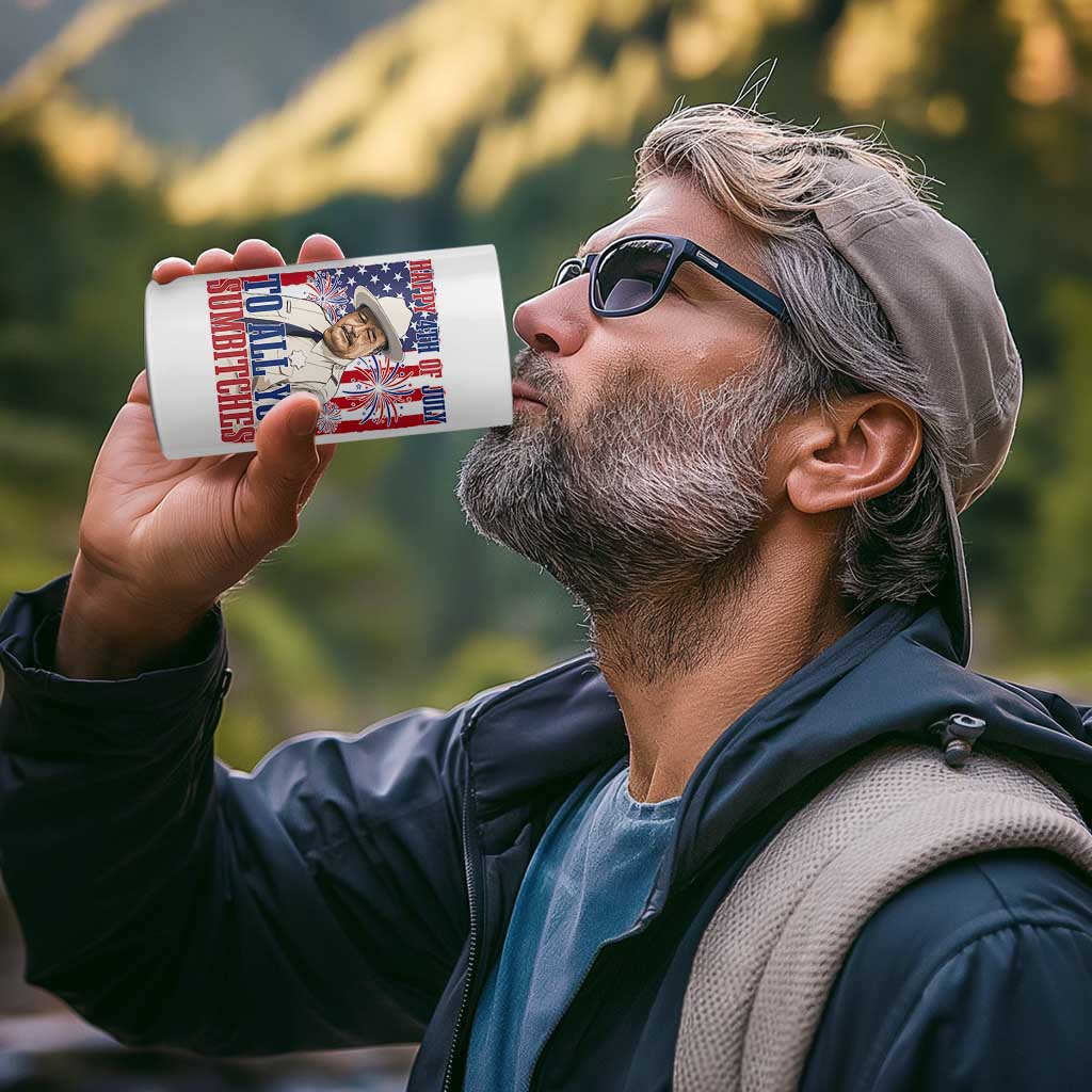 Happy 4th of July To All You Sumbitches Funny Sheriff Patriotic Graphic 4 in 1 Can Cooler Tumbler Retro Movie Quote Inspo Country Humor