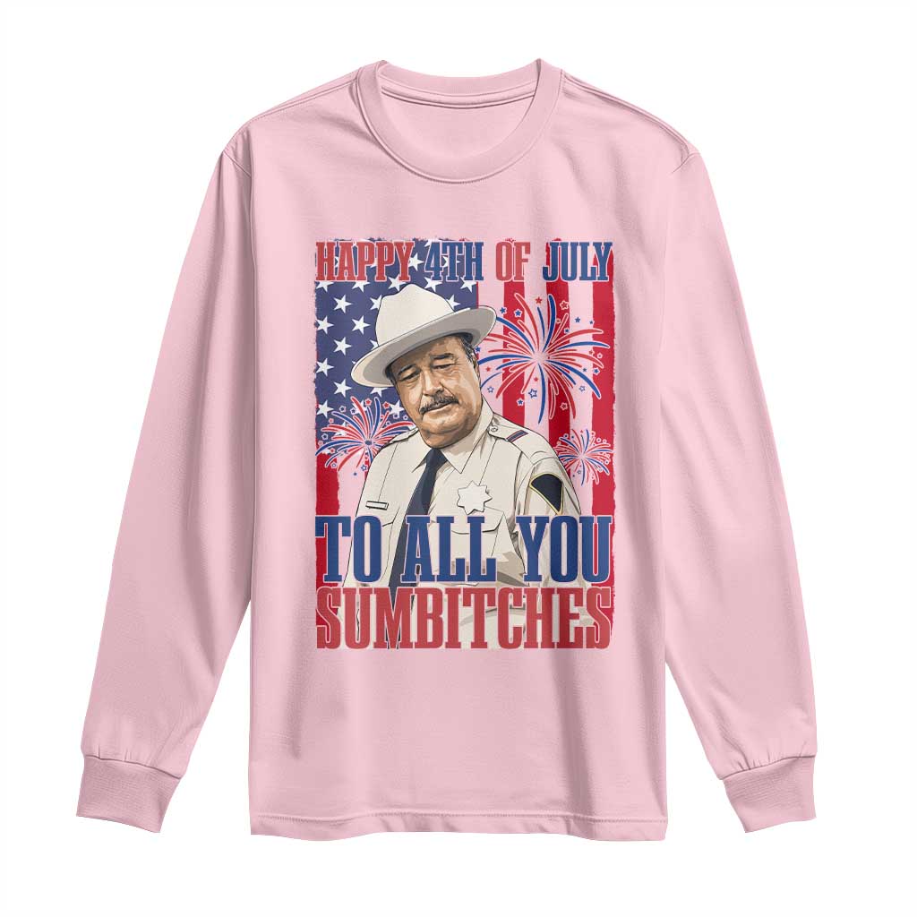 Happy 4th of July To All You Sumbitches Funny Sheriff Patriotic Graphic Long Sleeve Shirt Retro Movie Quote Inspo Country Humor