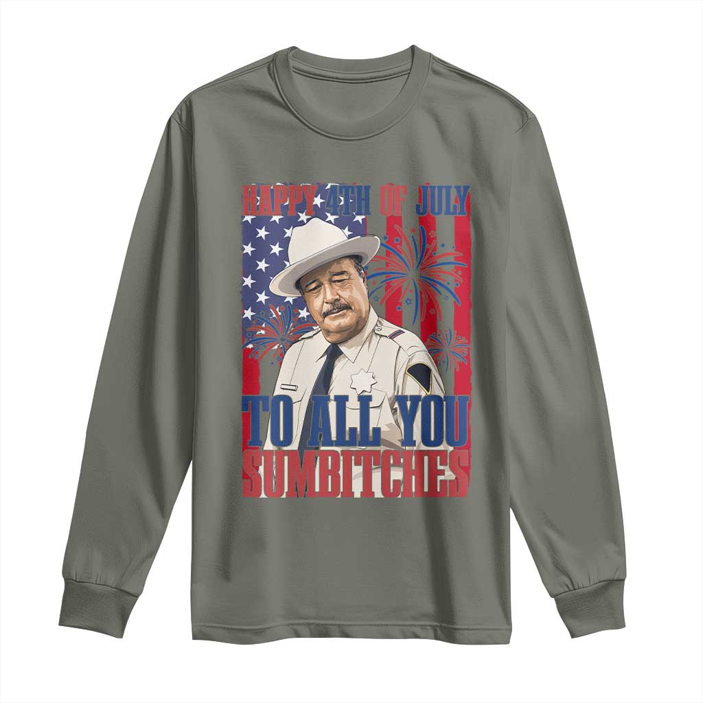 Happy 4th of July To All You Sumbitches Funny Sheriff Patriotic Graphic Long Sleeve Shirt Retro Movie Quote Inspo Country Humor