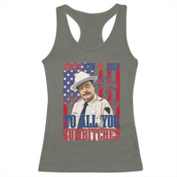 Happy 4th of July To All You Sumbitches Funny Sheriff Patriotic Graphic Racerback Tank Top Retro Movie Quote Inspo Country Humor