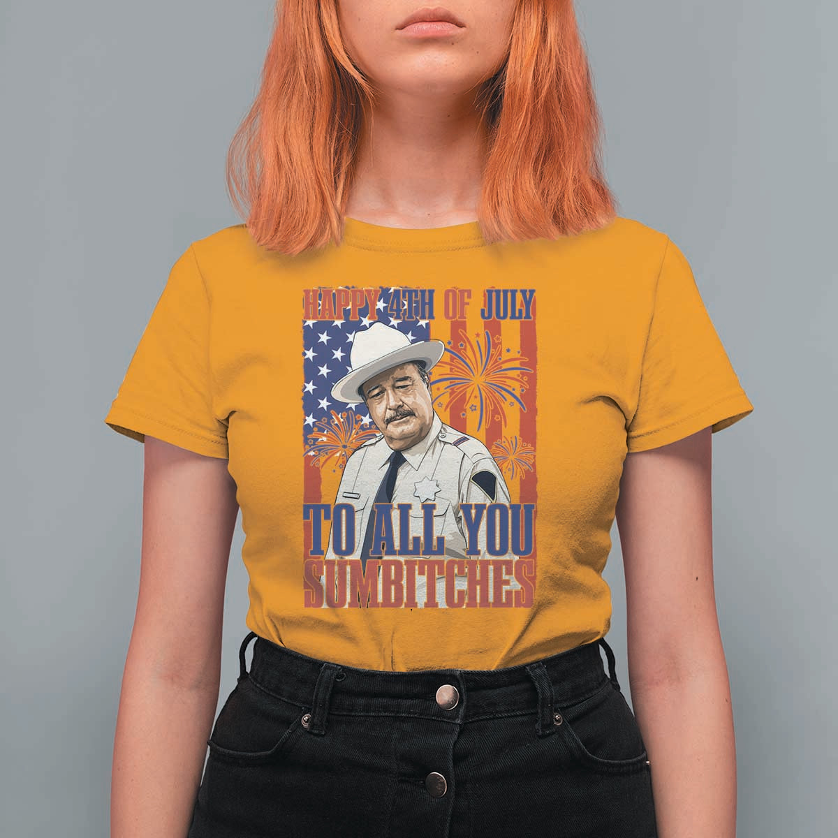 Happy 4th of July To All You Sumbitches Funny Sheriff Patriotic Graphic T Shirt For Women Retro Movie Quote Inspo Country Humor