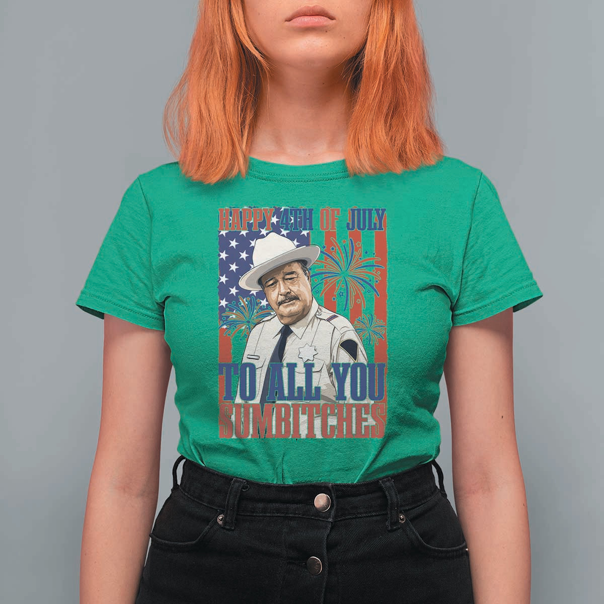 Happy 4th of July To All You Sumbitches Funny Sheriff Patriotic Graphic T Shirt For Women Retro Movie Quote Inspo Country Humor