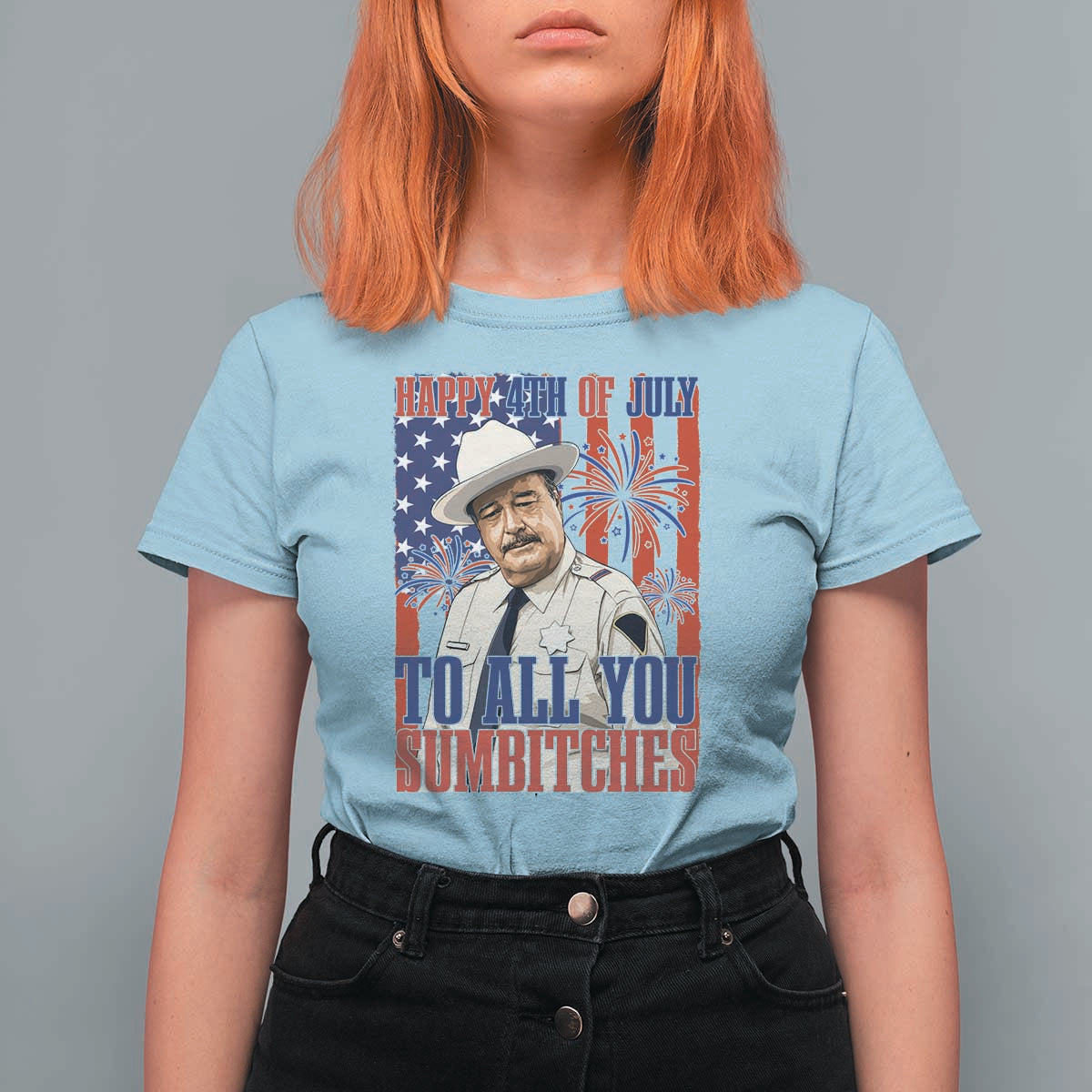 Happy 4th of July To All You Sumbitches Funny Sheriff Patriotic Graphic T Shirt For Women Retro Movie Quote Inspo Country Humor