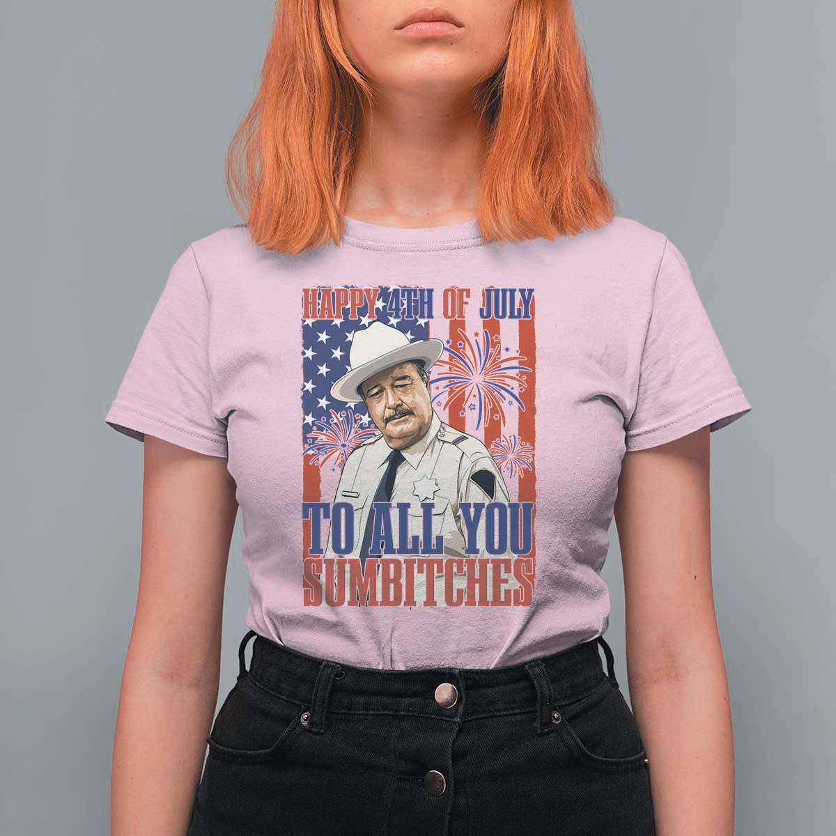 Happy 4th of July To All You Sumbitches Funny Sheriff Patriotic Graphic T Shirt For Women Retro Movie Quote Inspo Country Humor