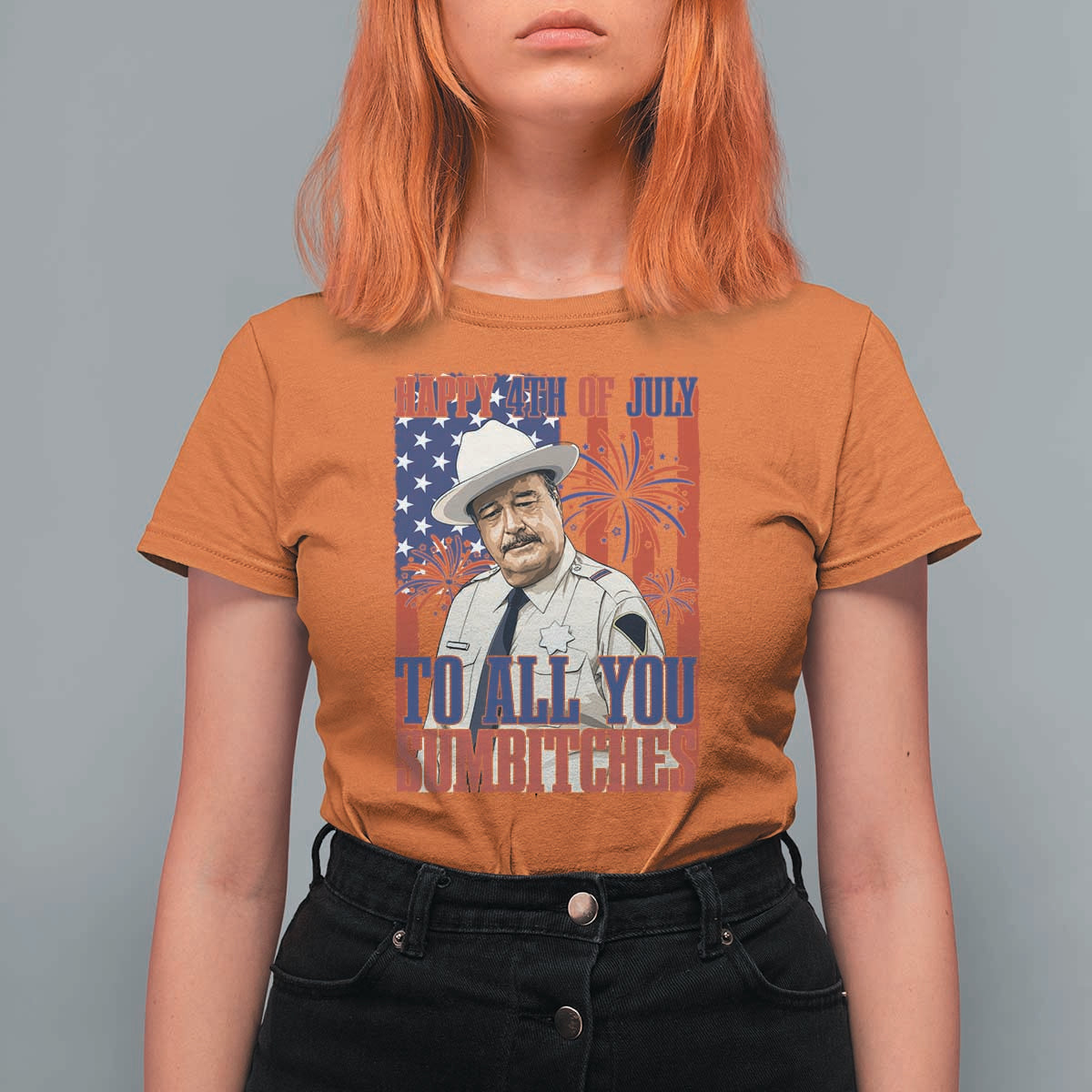 Happy 4th of July To All You Sumbitches Funny Sheriff Patriotic Graphic T Shirt For Women Retro Movie Quote Inspo Country Humor