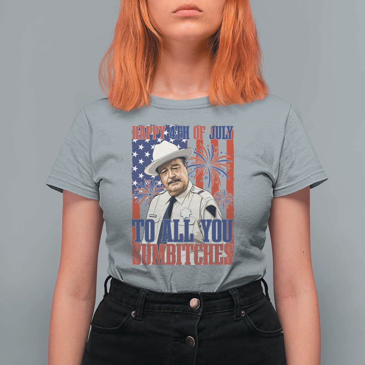 Happy 4th of July To All You Sumbitches Funny Sheriff Patriotic Graphic T Shirt For Women Retro Movie Quote Inspo Country Humor