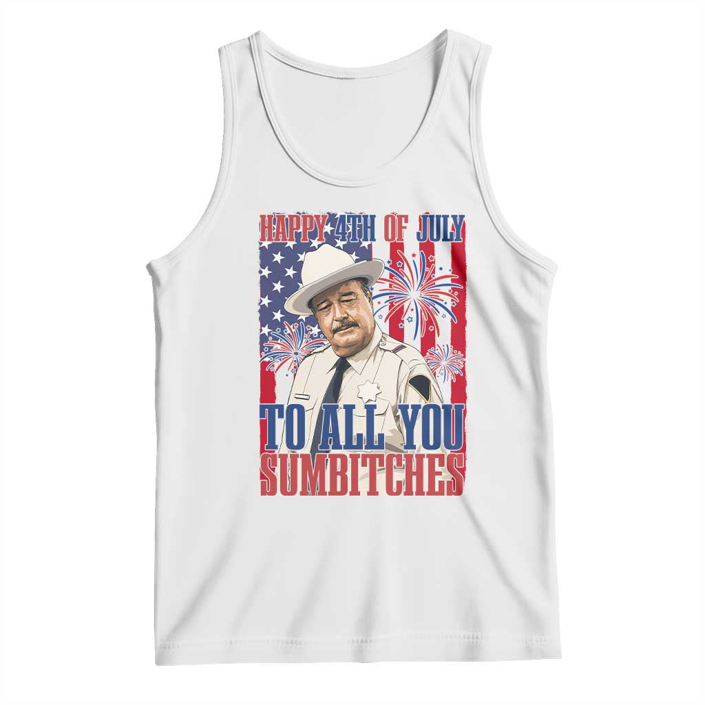 Happy 4th of July To All You Sumbitches Funny Sheriff Patriotic Graphic Tank Top Retro Movie Quote Inspo Country Humor