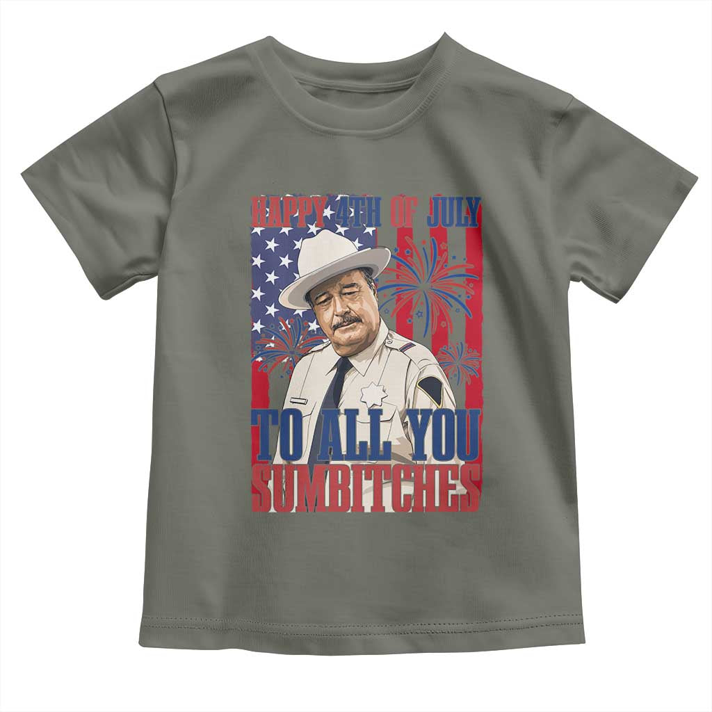 Happy 4th of July To All You Sumbitches Funny Sheriff Patriotic Graphic Toddler T Shirt Retro Movie Quote Inspo Country Humor