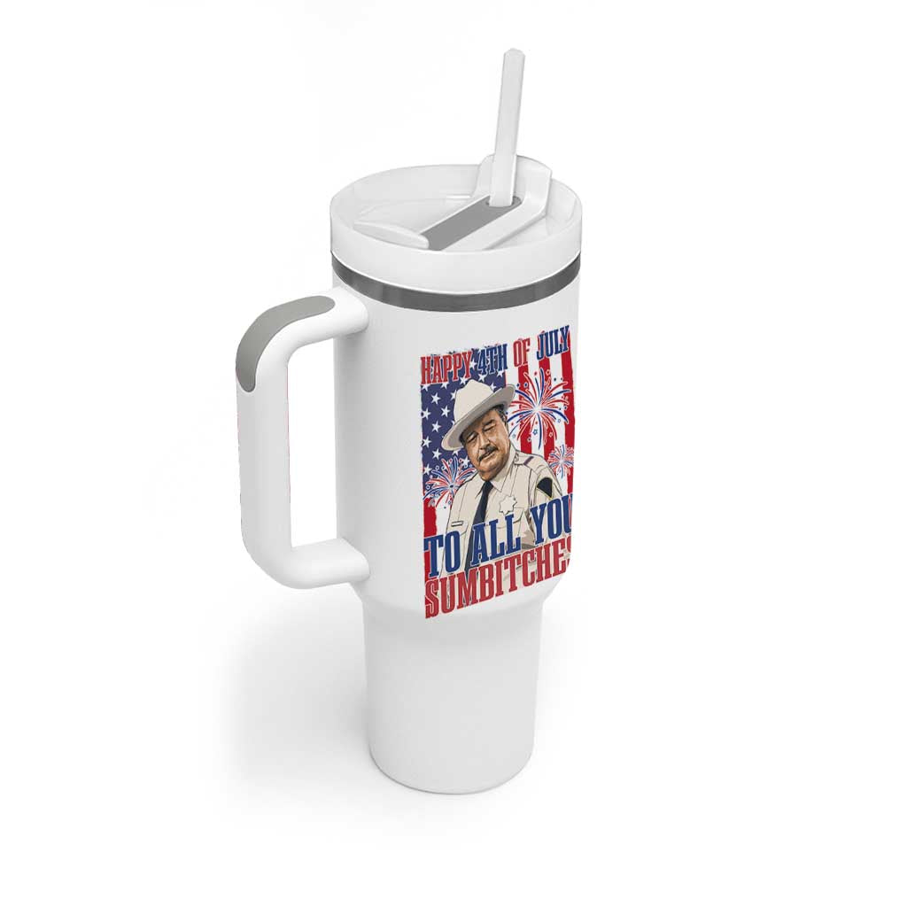 Happy 4th of July To All You Sumbitches Funny Sheriff Patriotic Graphic Tumbler With Handle Retro Movie Quote Inspo Country Humor