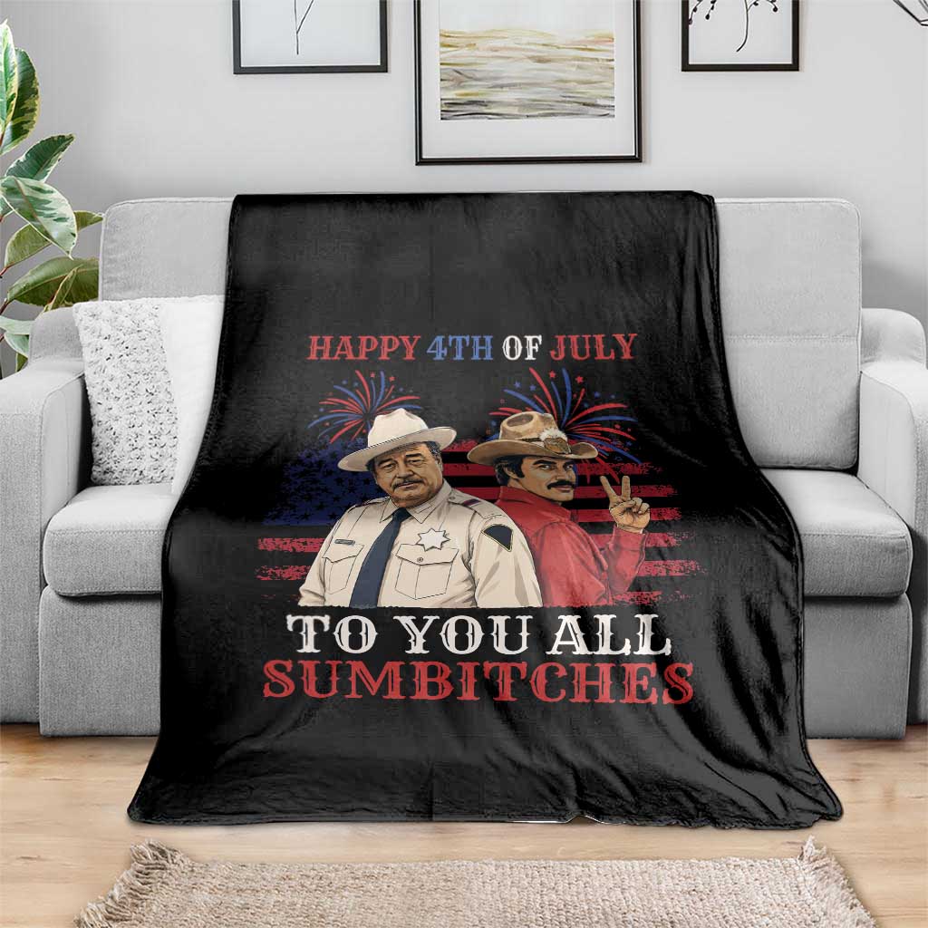 Happy 4th of July To All You Sumbitches Country Humor Throw Blanket Vintage Southern Cowboy Patriotic Graphic