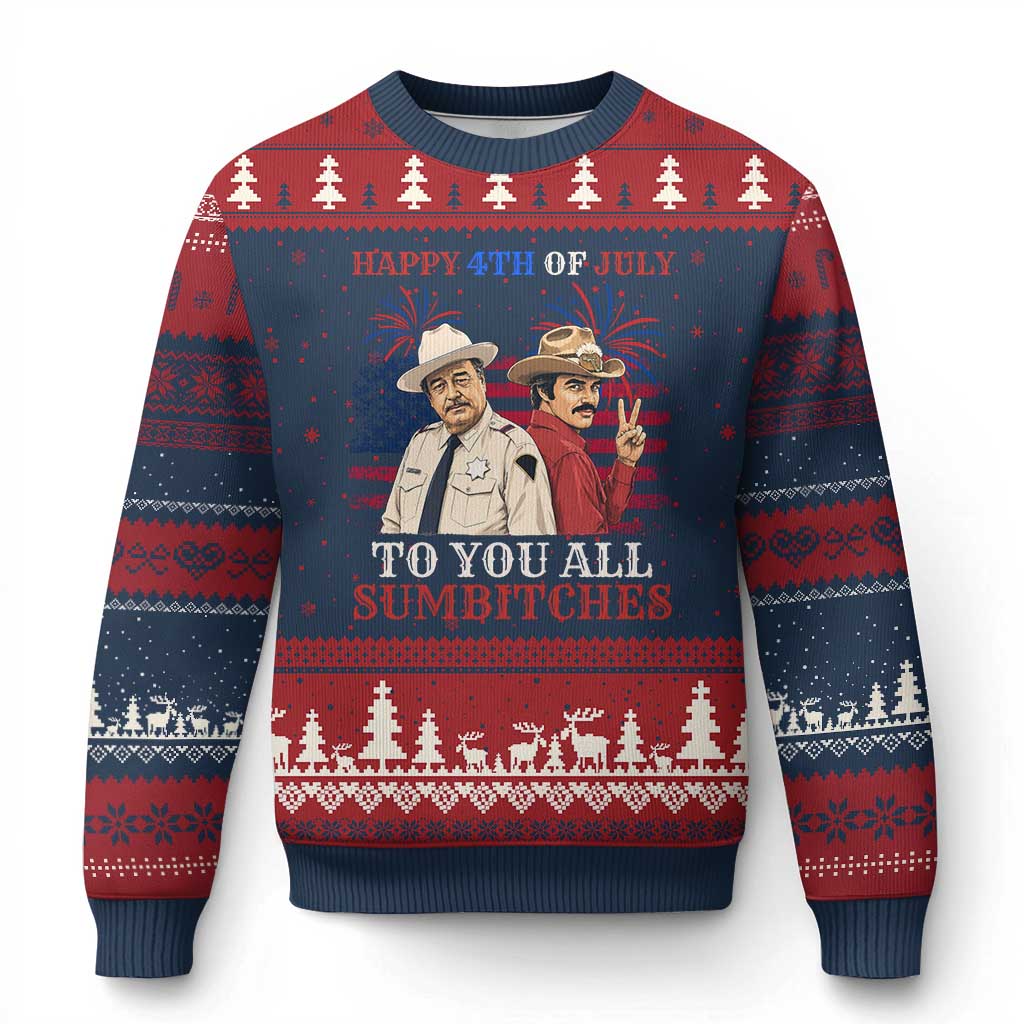 Happy 4th of July To All You Sumbitches Country Humor Ugly Christmas Sweater Vintage Southern Cowboy Patriotic Graphic