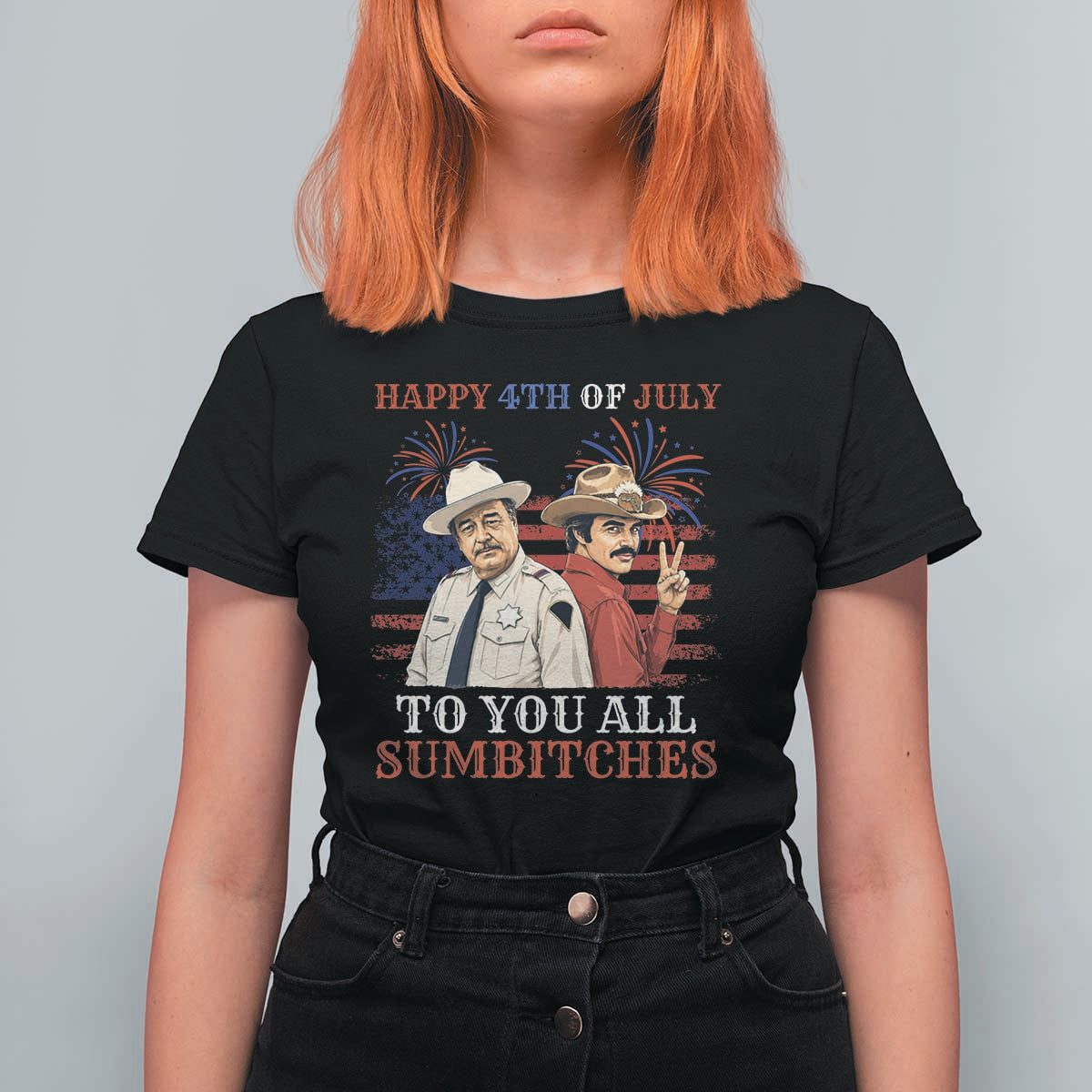 Happy 4th of July To All You Sumbitches Country Humor T Shirt For Women Vintage Southern Cowboy Patriotic Graphic