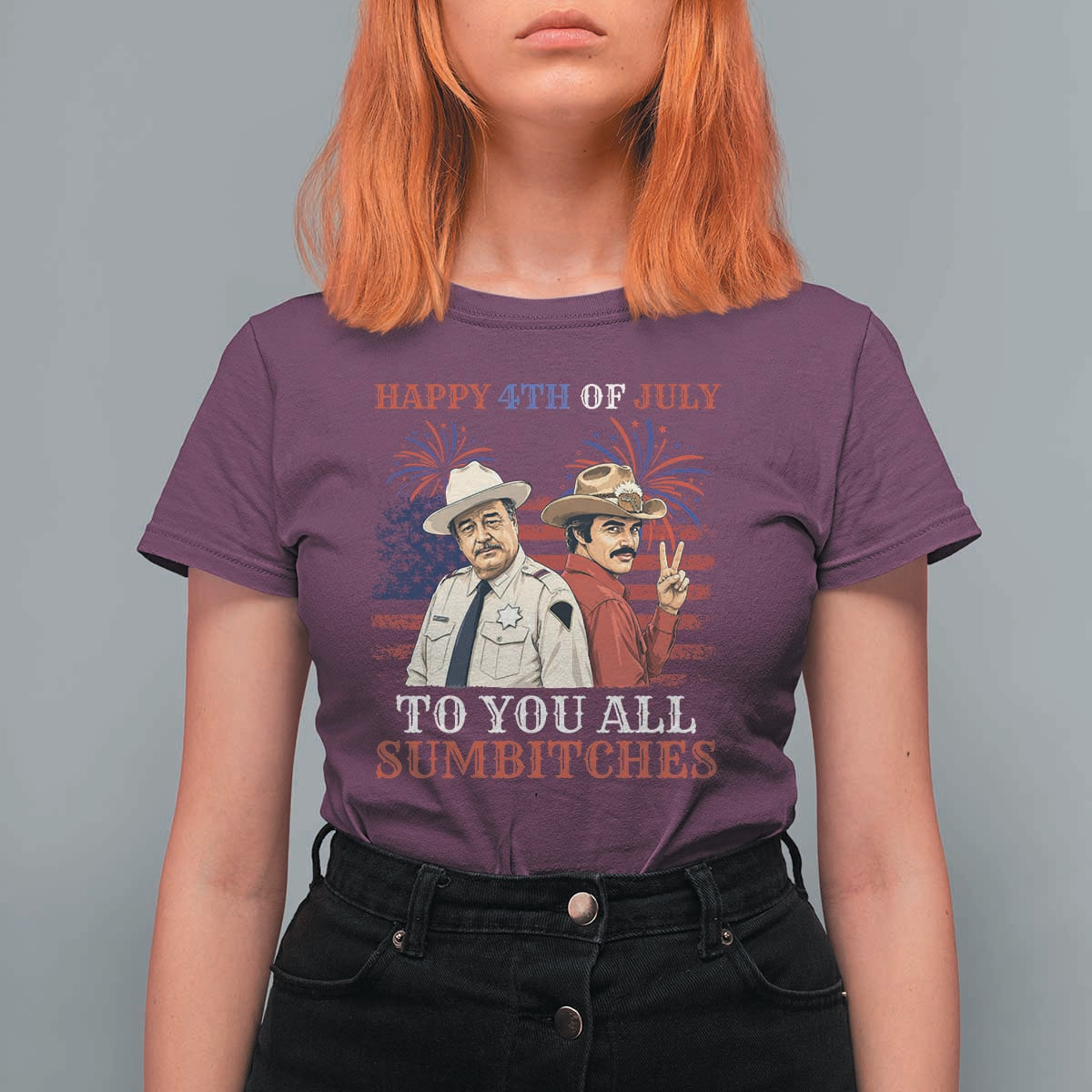 Happy 4th of July To All You Sumbitches Country Humor T Shirt For Women Vintage Southern Cowboy Patriotic Graphic