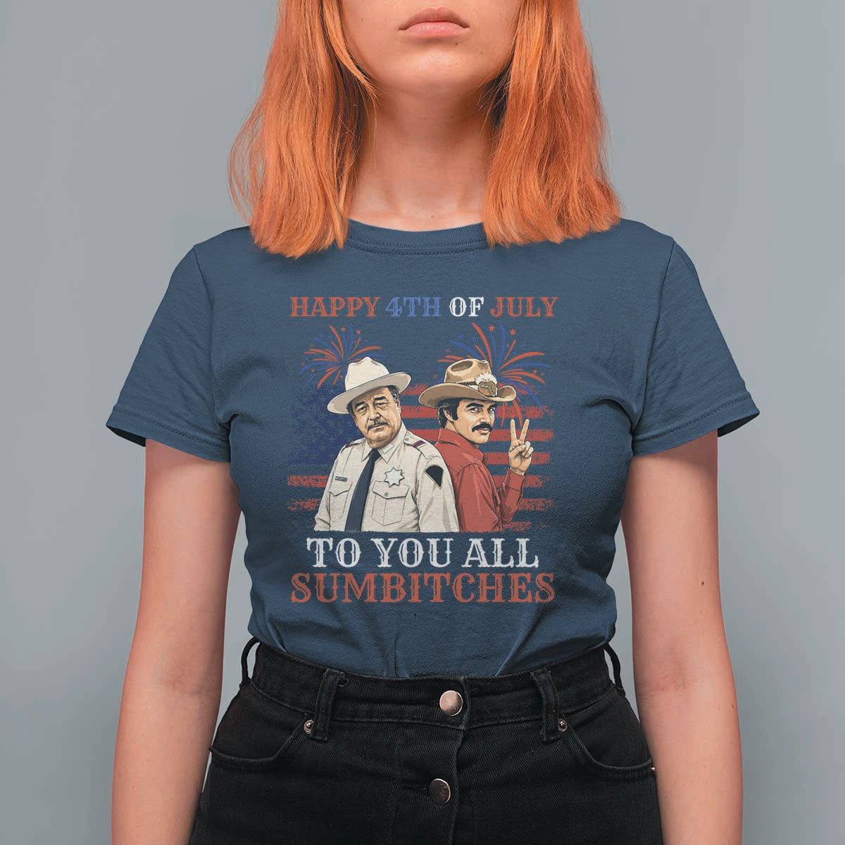 Happy 4th of July To All You Sumbitches Country Humor T Shirt For Women Vintage Southern Cowboy Patriotic Graphic