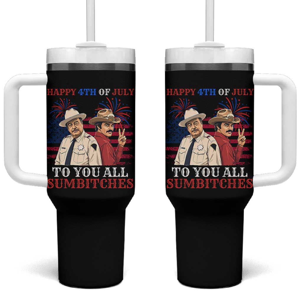 Happy 4th of July To All You Sumbitches Country Humor Tumbler With Handle Vintage Southern Cowboy Patriotic Graphic