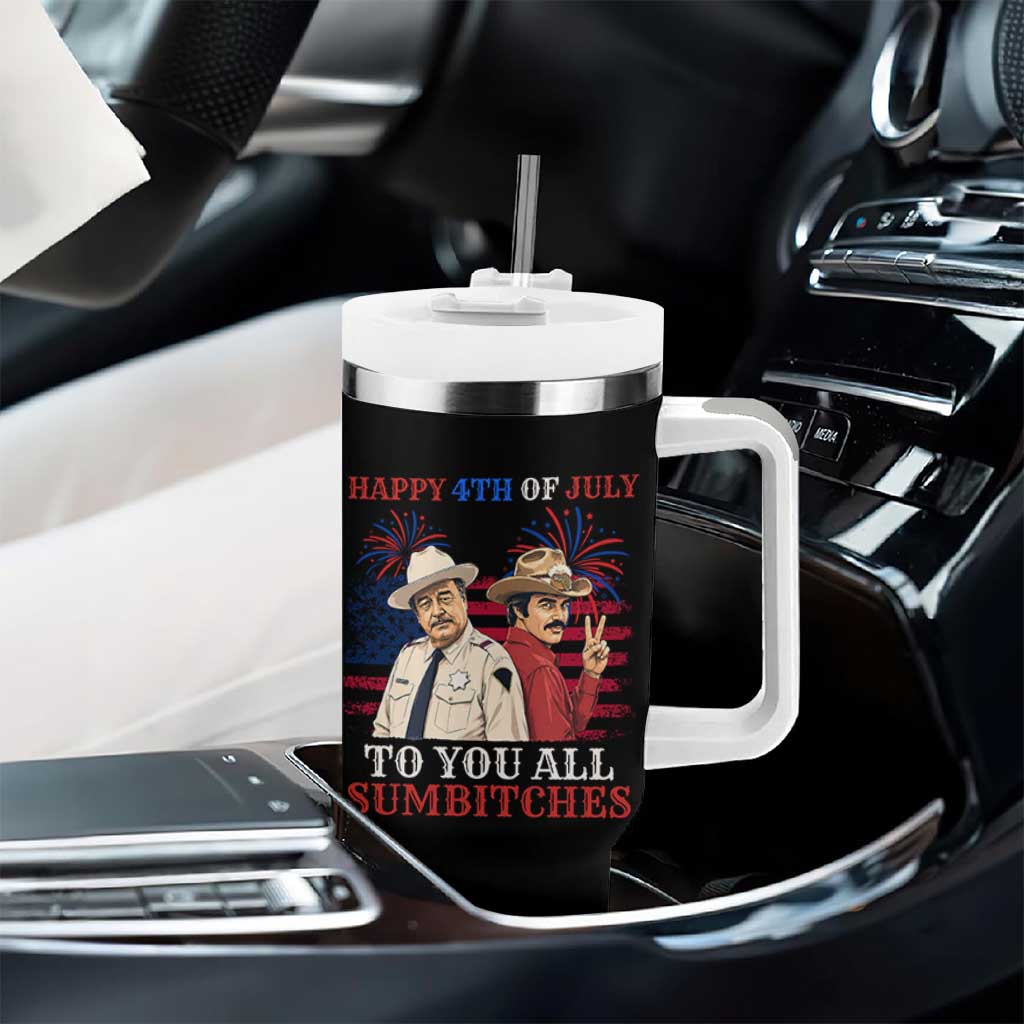 Happy 4th of July To All You Sumbitches Country Humor Tumbler With Handle Vintage Southern Cowboy Patriotic Graphic