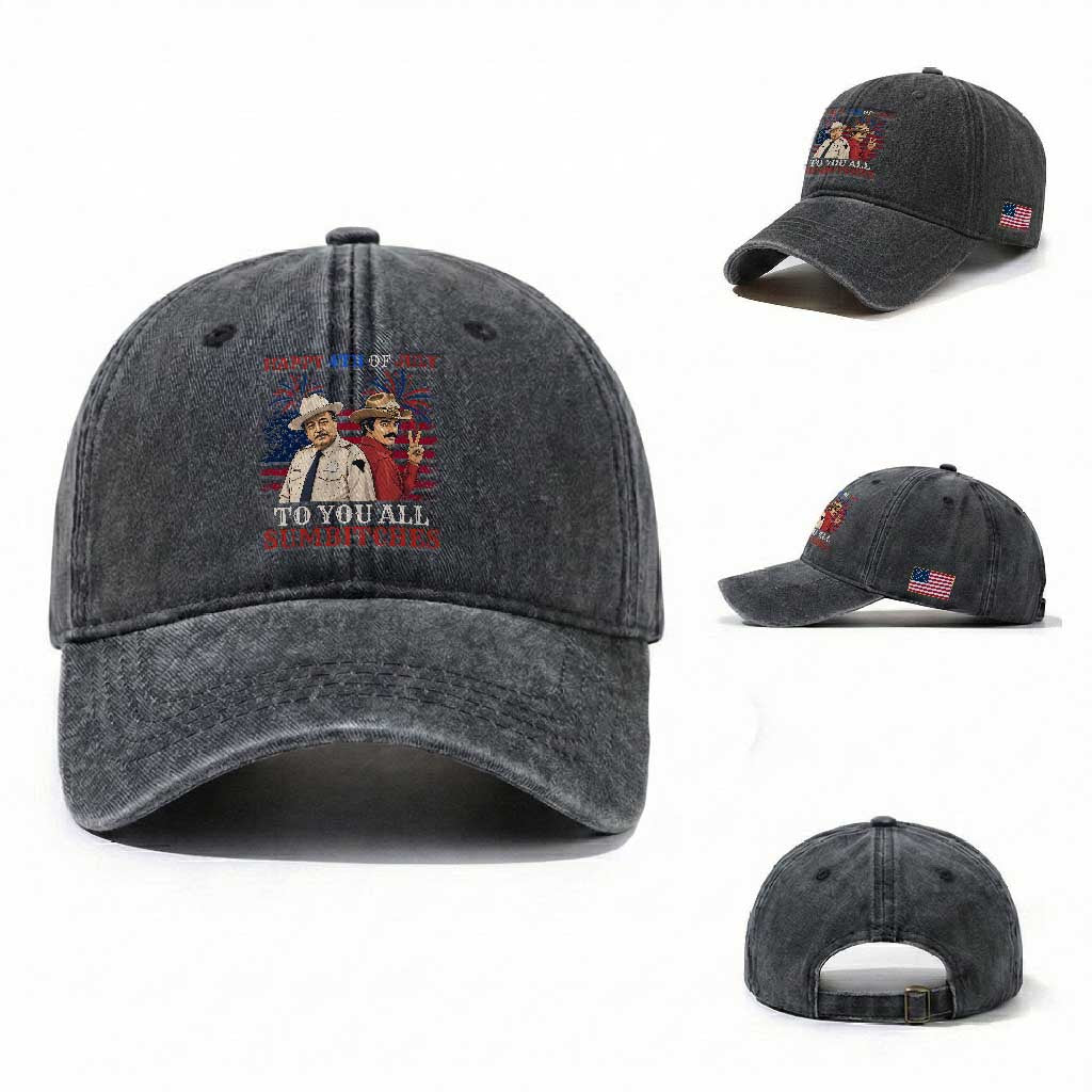 Happy 4th of July To All You Sumbitches Country Humor Washed Cotton Baseball Cap Vintage Southern Cowboy Patriotic Graphic