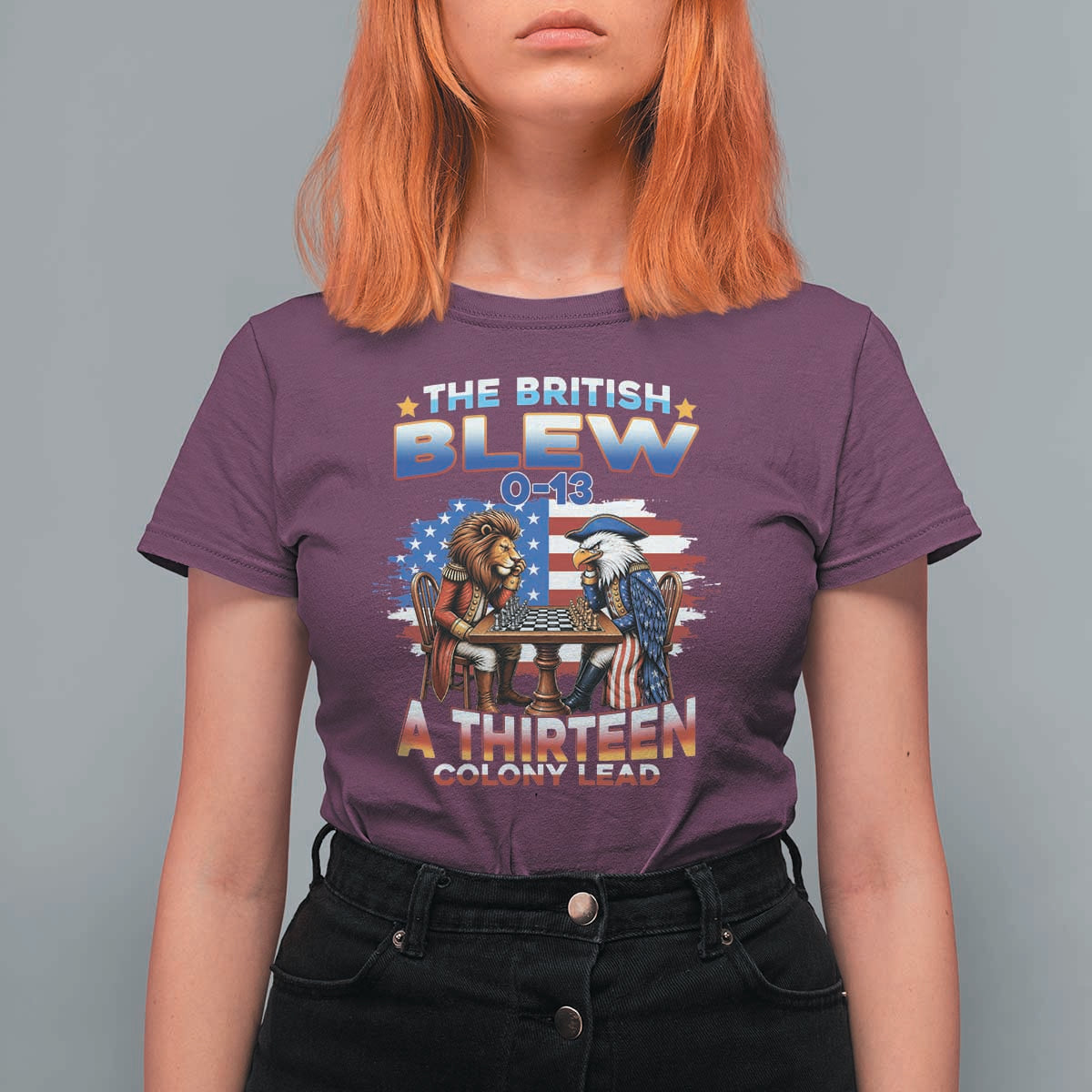 The British Blew A Thirteen Colony Lead 0-13 Lion vs Eagle T Shirt For Women Chess Match Patriotic 4th of July Funny History Graphic