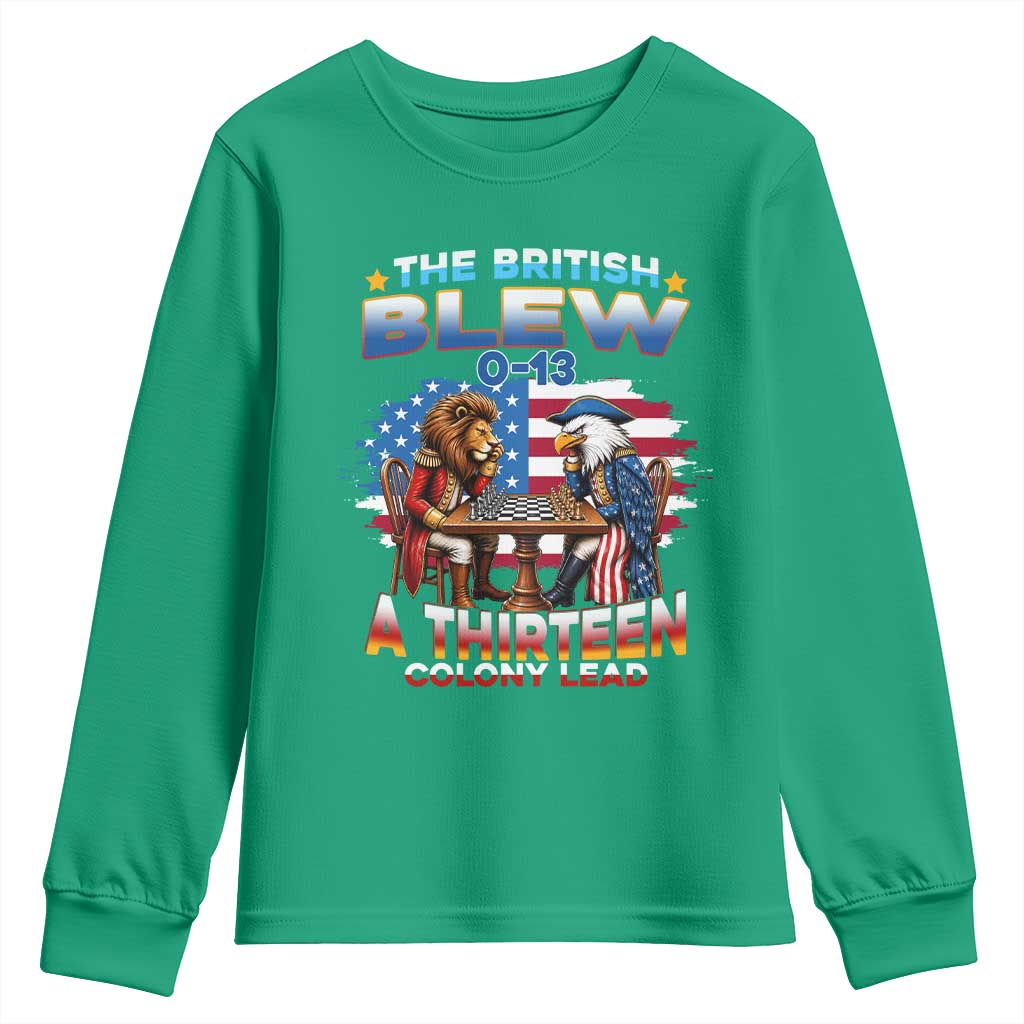 The British Blew A Thirteen Colony Lead 0-13 Lion vs Eagle Youth Sweatshirt Chess Match Patriotic 4th of July Funny History Graphic