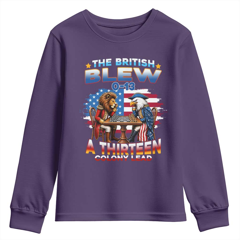The British Blew A Thirteen Colony Lead 0-13 Lion vs Eagle Youth Sweatshirt Chess Match Patriotic 4th of July Funny History Graphic