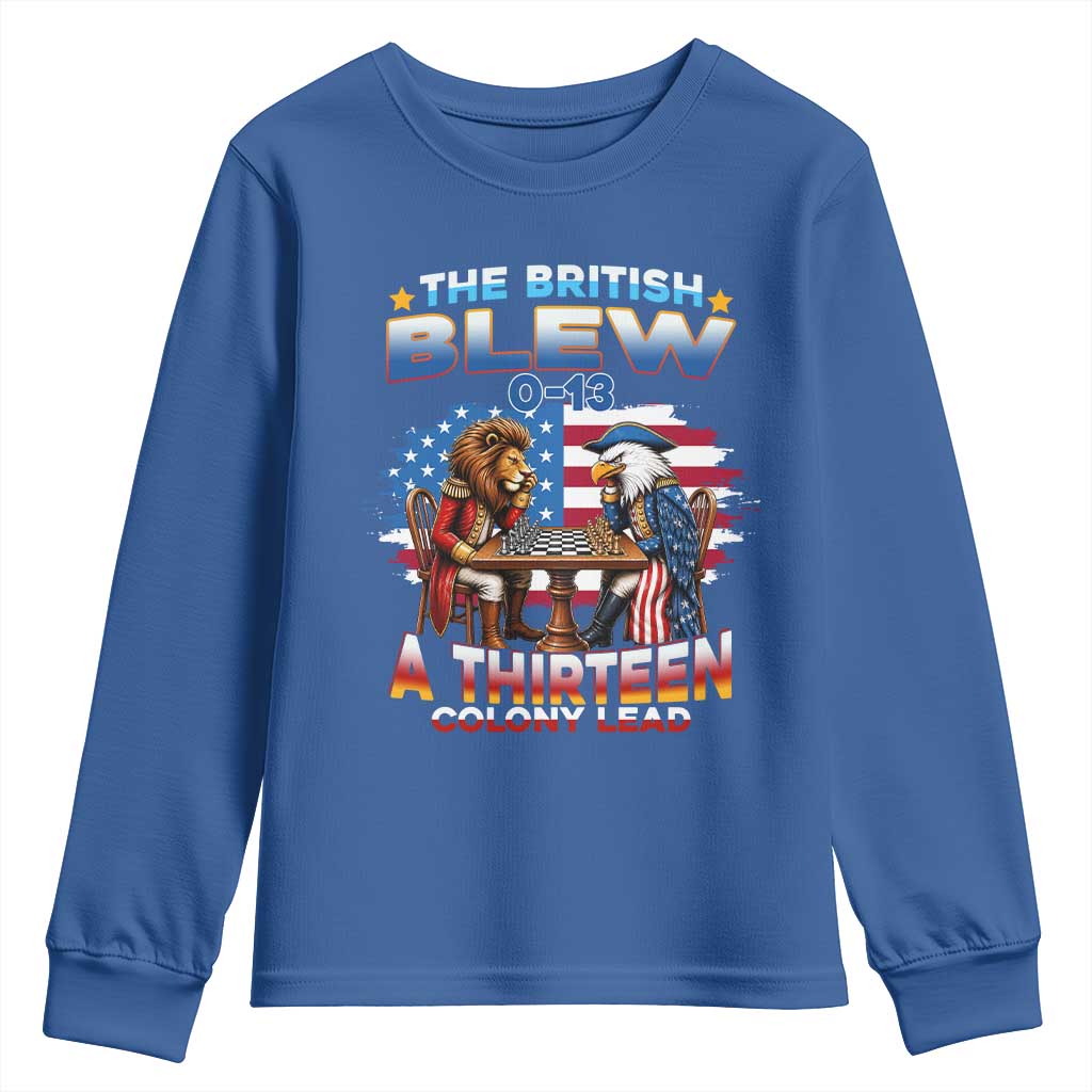 The British Blew A Thirteen Colony Lead 0-13 Lion vs Eagle Youth Sweatshirt Chess Match Patriotic 4th of July Funny History Graphic