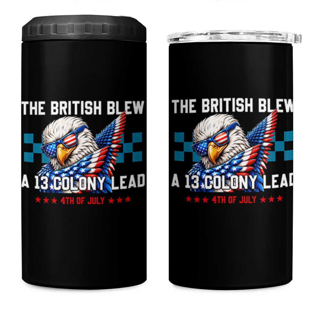 The British Blew A 13 Colony Lead Dabbing Eagle 4 in 1 Can Cooler Tumbler Funny Patriotic 4th of July History Humor Graphic
