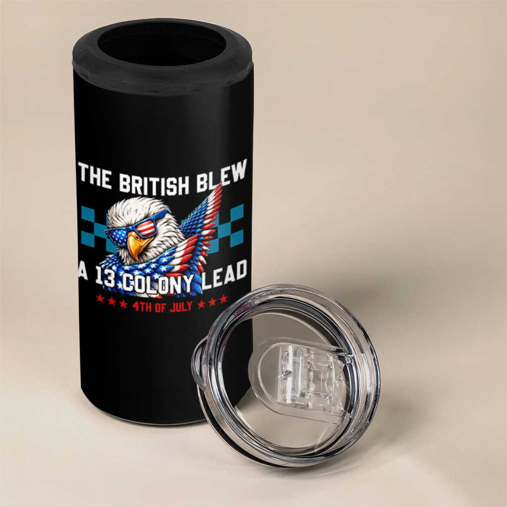 The British Blew A 13 Colony Lead Dabbing Eagle 4 in 1 Can Cooler Tumbler Funny Patriotic 4th of July History Humor Graphic