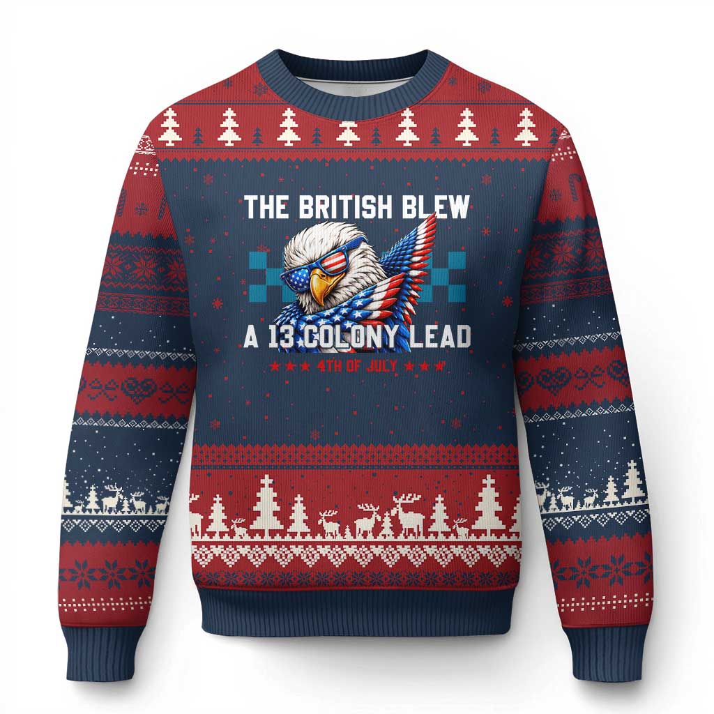 The British Blew A 13 Colony Lead Dabbing Eagle Ugly Christmas Sweater Funny Patriotic 4th of July History Humor Graphic