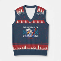 The British Blew A 13 Colony Lead Dabbing Eagle V-Neck Knit Sweater Vest Funny Patriotic 4th of July History Humor Graphic