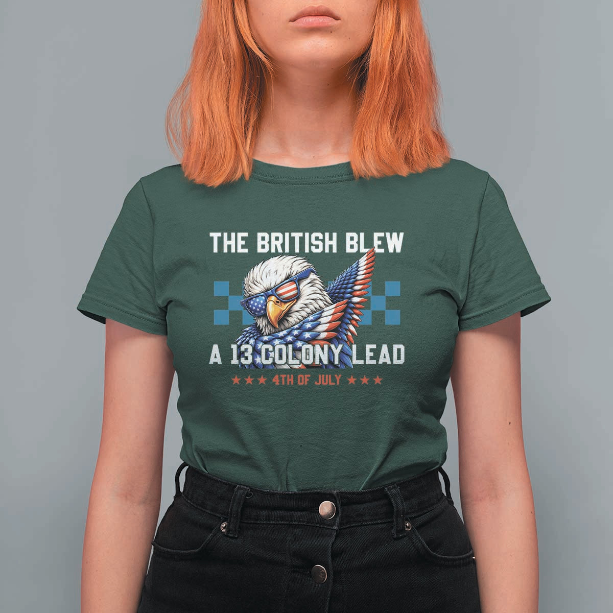 The British Blew A 13 Colony Lead Dabbing Eagle T Shirt For Women Funny Patriotic 4th of July History Humor Graphic