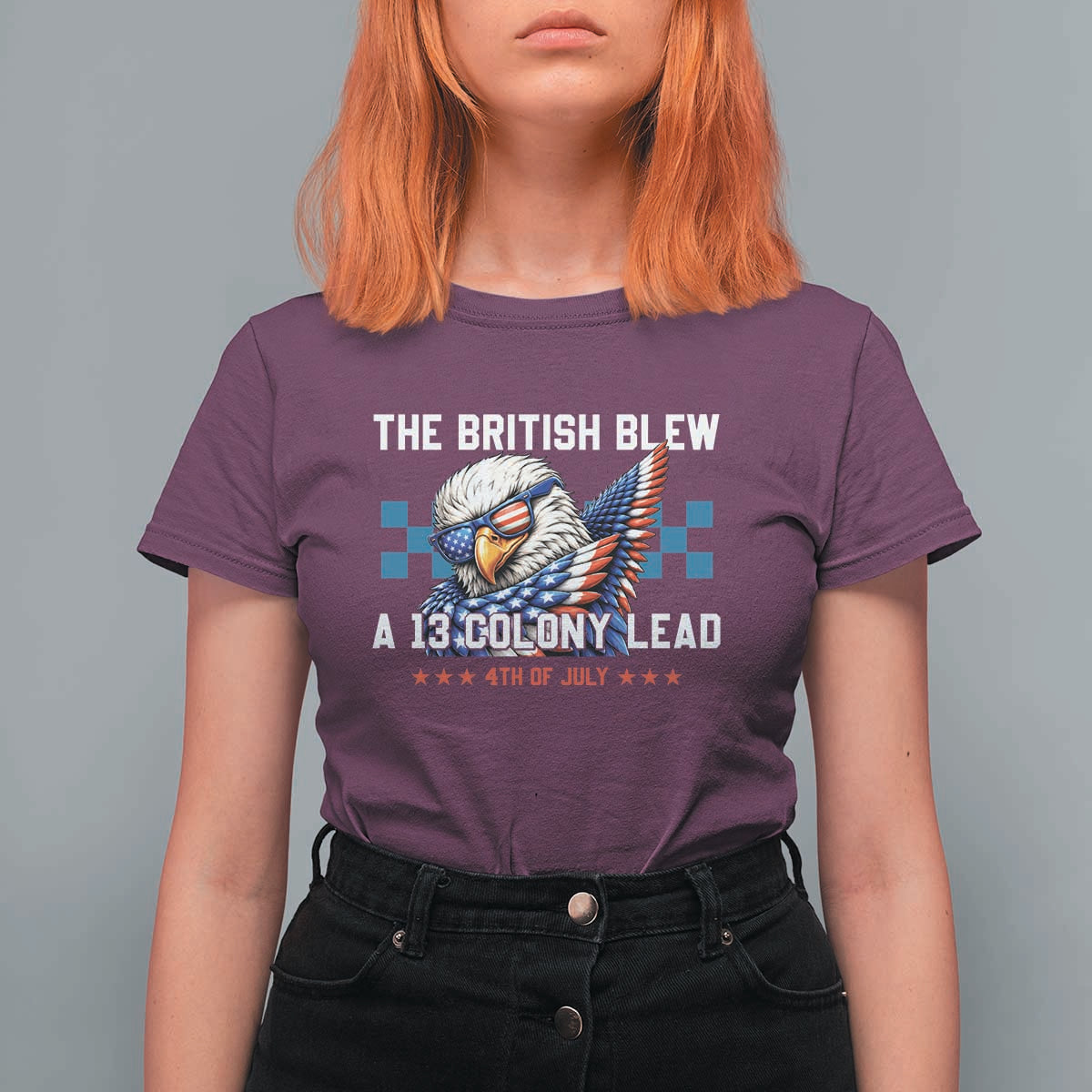 The British Blew A 13 Colony Lead Dabbing Eagle T Shirt For Women Funny Patriotic 4th of July History Humor Graphic
