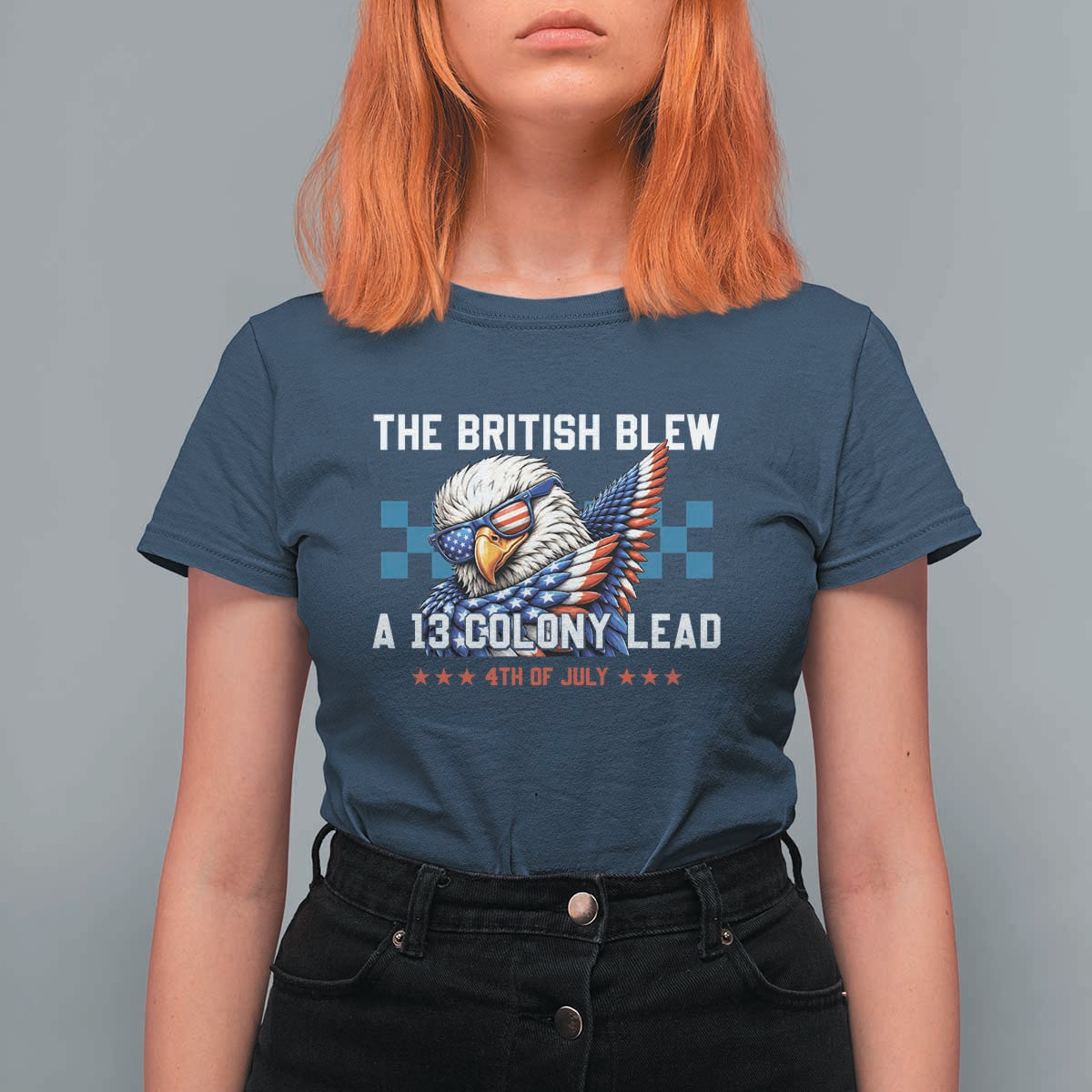 The British Blew A 13 Colony Lead Dabbing Eagle T Shirt For Women Funny Patriotic 4th of July History Humor Graphic