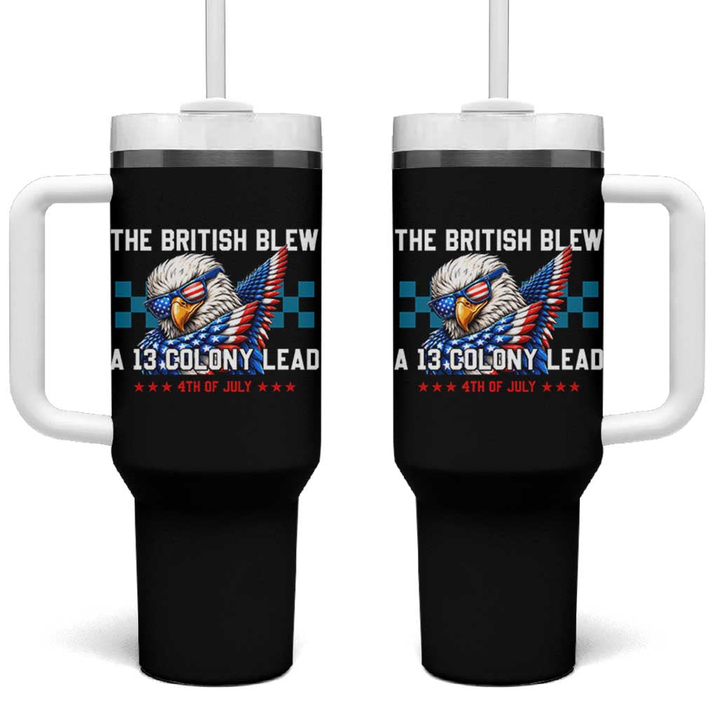 The British Blew A 13 Colony Lead Dabbing Eagle Tumbler With Handle Funny Patriotic 4th of July History Humor Graphic