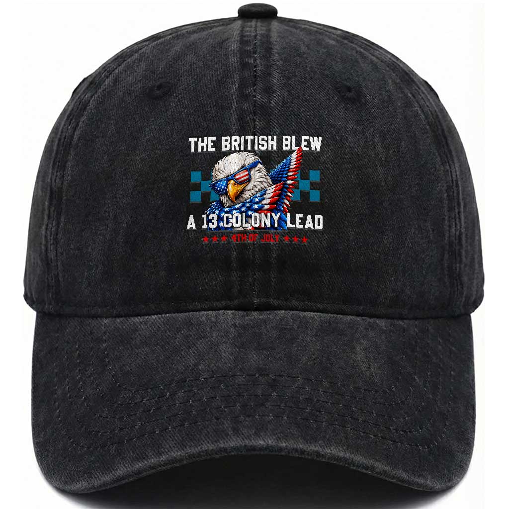 The British Blew A 13 Colony Lead Dabbing Eagle Washed Cotton Baseball Cap Funny Patriotic 4th of July History Humor Graphic